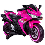 Kids Electric Motorcycle, 12V Electric Motorcycle on Car LED Lights, Music Player & Horn with Training Wheels, Pedal, MP3, USB Port, Motorcycle for Kids 3-6, Gift for Boys & Girls（Pink）