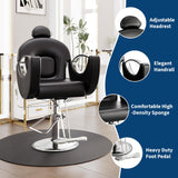 Barber Salon Chair, Reclining Salon Chair with Heavy Duty Hydraulic Pump, 360° Swivel and Height Adjustable, 330 LBS Capacity Spa Beauty Equipment Hairdresser Armchair for Barbershop- Black & Silver