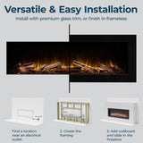 Ambe Linear 50" Electric Fireplace with Real Wood | Hidden Vent Design | Midwest Hardwood Log Set | Recessed or Built-in | Deep Realistic Ember Bed | Fireplace Insert Heater | Trim or Frameless