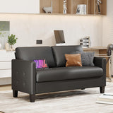 59” Black Faux Leather Loveseat, 2 Seater Sofa Couch for Living Room