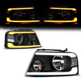 oEdRo Switchback Turn Signal & LED DRL Headlights Compatible with 2004-2008 Ford F150 Pickup/ 2006-2008 Lincoln Mark LT Headlamp Replacement Black Housing Clear Reflector Clear Lens