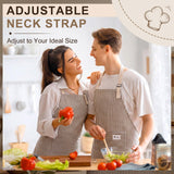Janmercy 24 Pcs Aprons for Women Men with 2 Pockets Linen Cooking Kitchen Apron Adjustable Bib Chef Apron Bulk Aprons Unisex(Brown,Thin Stripes)