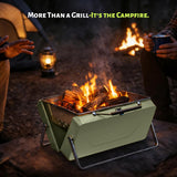 Flame Box Ranger Plus Portable Charcoal Grill – Folding BBQ with Large Grilling Grate for Camping, Tailgating & Backyard | Serves 4–5, Full‑Grate Cooking Coverage, 304 Stainless Steel, 3‑Second Setup