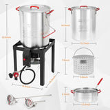 Aprafie 30Qt Turkey Deep Fryer &10Qt Fish Fryer Kit Aluminum Seafood Crawfish Boiler Pot，38000 BTU Outdoor Propane Stove Burner Stand for 20 Lb Turkey