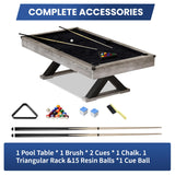84" Pool Table with Rustic Grey Finish, X-Shaped Legs, Black Cloth, Billiard Balls, Cues, & Accessories–Billiard Table for Adults, Game Room & Home Entertainment (Grey)