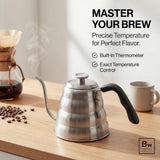 Barista Warrior Gooseneck Kettle with Thermometer - 1.2L Pour Over Coffee & Tea Kettle, 18/8 Stainless Steel Gooseneck Kettle Pot, Precision Pour Drip Spout, Suitable for All-Stoves (40 fl oz)