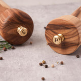 DeroTeno Salt and Pepper Mill Set with Tray, Adjustable Ceramic Grinder Salt Mill, Stainless Steel Grinder Pepper Mill, Acacia Wood, 20.5 cm/ 8 Inch Height, Bottom Dia 6 cm /2.36 inch
