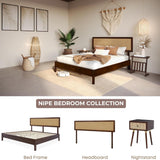 Bme Nipe King Bohemian Bedframe with Adjustable Wicker Headboard - Walnut