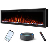 Benrocks 48'' WiFi- Enabled Electric Fireplace Inserts - Alexa & App Control, Slim Recessed & Wall Mounted, 13 * 13 * 3 Flame Color Combinations, 750W/1500W, Black