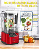 CRANDDI Quiet Commercial Blender with Soundproof Shield, 2200 Watt Professional Blenders for Kitchen, Red