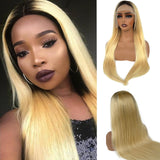 OiMiGO 13x4 HD Transparent Lace Front Wigs Brazilian Virgin Human Hair #1B613 Colored Full and Thick Straight Wig Pre Plucked Bleached Knots Ombre Blonde Lace Frontal 28 Inch