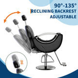 Barber Salon Chair, Reclining Salon Chair with Heavy Duty Hydraulic Pump, 360° Swivel and Height Adjustable, 330 LBS Capacity Spa Beauty Equipment Hairdresser Armchair for Barbershop- Black & Silver