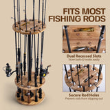 Goture Fishing Rod Holders for Garage, Floor Stand Holds up to 10 Rods, 2 Built-in Grooves, Solid Rubber Wood Fishing Gear Equipment Storage Organizer, Ideal Fishing Gift for Men Women Carbonised