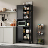 YAUWOH 69" Tall Metal Pantry Cabinet with Microwave Shelf,Microwave Storage Cabinet with 4 Doors & 3 Adjustable Shelves,Metal Cabinet with Storage for Kitchen Dining Room Living Room(1PC,Black)