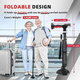 BigAlex Folding Walking Cane with Two Led Lights for Elderly Solid Base Adjustable Walking Stick with Carrying Bag for Men Women