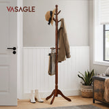 Solid Wood Coat Rack and Stand, Free Standing Hall Coat Tree with 10 Hooks for Hats, Bags, Purses VASAGLE