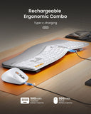ProtoArc EKM01 Plus Wireless Ergonomic Keyboard Mouse Combo - White Silver