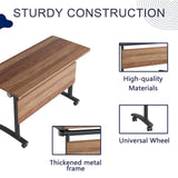 Folding Conference Tables with Wheels, 61.0IN Modular Rolling Training Seminar Desk, Mobile Meeting Table for School Classroom Office Library Library (10, Walnut-A)