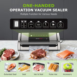 Bonsenkitchen Vacuum Sealer for Food, Easy-Lock Handle Vacuum Sealer Machine with Bag Clip, Built-in Cutter and Bag Storage for Sous Vide and Meal Prep, 1 Roll Bag & 10 Pre-Cut Bags, Silver
