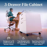 UPLIFT DESK 3-Drawer Mobile File Cabinet - Steel Rolling Filing Cabinet with Lock