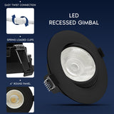 LUXRITE 4-Inch Gimbal LED Recessed Lighting, 5 Color Selectable 2700K-5000K, 15 Watts, 1250 Lumens, Adjustable 360º + 30º Swivel Spotlight, Dimmable, CRI90, IC & Wet Rated, ETL, Black (12 Pack)