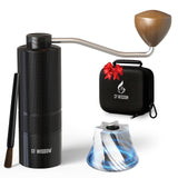 CF WISDOM Espresso Manual Burr Coffee Grinder – CNC Stainless Steel Conical Burrs, Dual Bearings, Precision Adjustable Hand Grinder