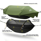 Rivenlo Camping Hammock Tent with Mosquito Net & RainFly, 3 in 1 Waterproof Portable Sleeping Hammock Bug Backpacker Lightweight Outdoor Gear Swing for Hiking Travel Patio Expedition(Dark Green)