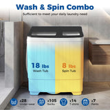 COSTWAY Portable Washing Machine, Twin Tub Lbs Capacity with Built-in Drain Pump, Lbs Washer and Lbs Spinner with Timer Control, Laundry Machine Perfect for Apartment Dorm RV (Grey+White,26 LBS)
