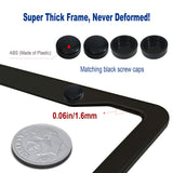 BGGTMO Matte Black Aluminum License Plate Frames- 2 Pack Heavy Duty Car Tag Cover for Front & Rear, 4 Hole Rust Proof Universal Holder, Mount Screws Caps, Inserts, Rattle Proof Pads