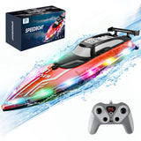 JOI MEW RC Boat for Kids with LED Lights, 2.4Ghz Remote Control Racing Boats for 8-12,Toy Water Boat for Pools & Lakes with Waterproof,Rechargeable Battery, for Boys Girls RED