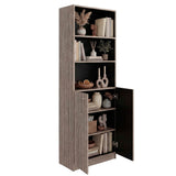 Tuhome Home 71" Tall Standard Bookcase with 6 Open Storage Shelves, 2 Doors, Closed Back, Freestanding Living Room, Office or Bedroom Storage (Model M4), Silver Oak/Wenge