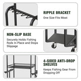 Fishing Rod Holders for Garage with Pegboard and Hooks, Fishing Pole Holders Up to 10 Rods, 3-Tier Anti-Drop Fishing Rod Storage Rack Cart with Lockable Wheels, Heavy-Duty Tackle Gear Organizer