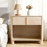 Nightstand Set of 2, 27" Wide Natural Wood Grain Bedside Tables with Drawer and Open Shelf, Modern Curved End Tables with Rounded Body and Cylindrical Legs for Bedroom,Natural Wood