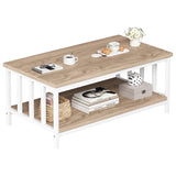 Coffee Table for Living Room with Slatted Sides Frame, Modern Farmhouse Living Room Table with 2-Tier Storage Shelf for Home Office, Apartment, 39 inch, Light Coffee