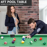 48" Pool Table, Mini Billiard Game Table w/Balls, Cues, Chalk, Brush and Triangle, Indoor Compact Arcade Game Table for Living Room, Game Room