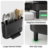 SAYZH Dish Drying Rack - Expandable Dish Rack for Kitchen Counter, Rust-Resistant Dish Drainer with Utensil Holder and Raised Guardrail, Kitchen Organizer for Cup and Bottle (Black)