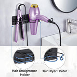 XILIMEN Hair Dryer and Straightener Holder Wall Mounted, Self Adhesive Blow Dryer and Flat Iron Storage Hair Tool Organizer for Bathroom Vanity (Black)