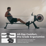 Sunny Health & Fitness Premium Smart Air & Magnetic Resistance Rowing Machine, Foldable Long Silding Rail Exercise Rower for Home Training