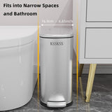 2.6 Gallon Slim Bathroom Trash Can with Soft Close Lid, 10L Stainless Steel Garbage Can with Removable Liner Bucket