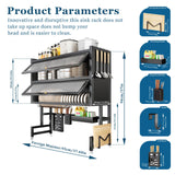MANNY HOME Dish Drying Rack 4 Tiers with Cover, Keep Kitchen Sink Shlef Organized Space-Saving, Large Drying Rack for Dishes, Glasses, Bowls, Cutlery Black (33.5‘’Double)