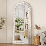 ZHUNFA External Three-Layer Arched Full Length Mirror with Solid Wood Frame,71x32 Modern Farmhouse Decor Standing Mirror Full Length,Wall Mounted,Leaning,Standing for Bedroom,Living Room,White.