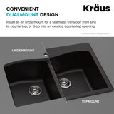 KRAUS Forteza 33-inch Drop in/Undermount 50/50 Double Bowl Granite Kitchen Sink in Black, KGD-52BLACK