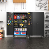 Large Metal Cabinet Two Lockable Doors Four Wheels,Four Adjustable dividers can be Used as Tool File Storage