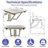 Stardrix 18" x 16" ADA Compliant Phenolic White Folding Shower Seat Bench, Wall Mount Foldable Bathroom Shower Chair with Stainless Steel Support, 400 lbs Capacity