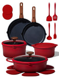 CAROTE 20Pcs Titanium Cookware Set, Pots and Pans Set Non Stick, Kitchen Cooking Set with Detachable Handle, Non Toxic Induction Cookware - Camping Cookware, Dishwasher/Oven Safe, Red