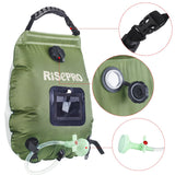 RISEPRO Solar Shower Bag, 5 gallons/20L Solar Heating Premium Camping Shower Bag Hot Water with Temperature 45°C Removable Hose on/Off Switchable Shower Head Hiking Climbing Summer Shower K8