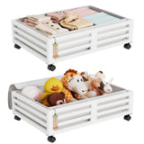 Wisuce Bamboo Under Bed Storage Containers- Underbed Organizer with Wheels with Dust Bag,Sturdy Wood Rolling Under the Bed Shoe Storage Organizer Drawers (White, 2 Pack (23.62"×16.54"))