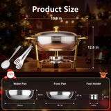 Chafing Dishes for Buffet 4 Pack,8QT Food Warmers for Parties Buffet, Christmas Gatherings [Elegant Gold and Silver Colors] Stainless Steel Round Chafing Dish Buffet Set,Buffet Servers and Warmers