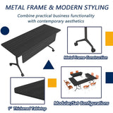 Folding Conference Table for 8 People, Flip Top Thicken Grey Tabletop, BlackWoodGrain Meeting Desk for Conference Rooms Offices (61.0")