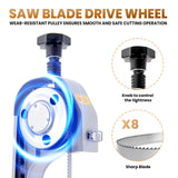 2500W Electric Bone Saw Machine, 0.04-7.8 Inch Cutting Thickness,3.0HP Frozen Meat Vertical Cutter Commercial Bandsaw with 8 Saw Blades, 18.7x12in Table Sawing for Frozen Meat Pork Beef Ribs